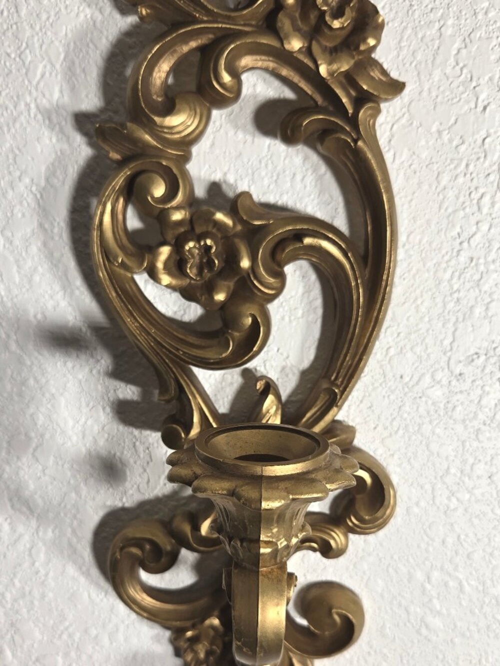Vintage Gold Hollywood Regency Candle Sconces - 1971 Homco Resin Wall Decor - Picture 2 of 9